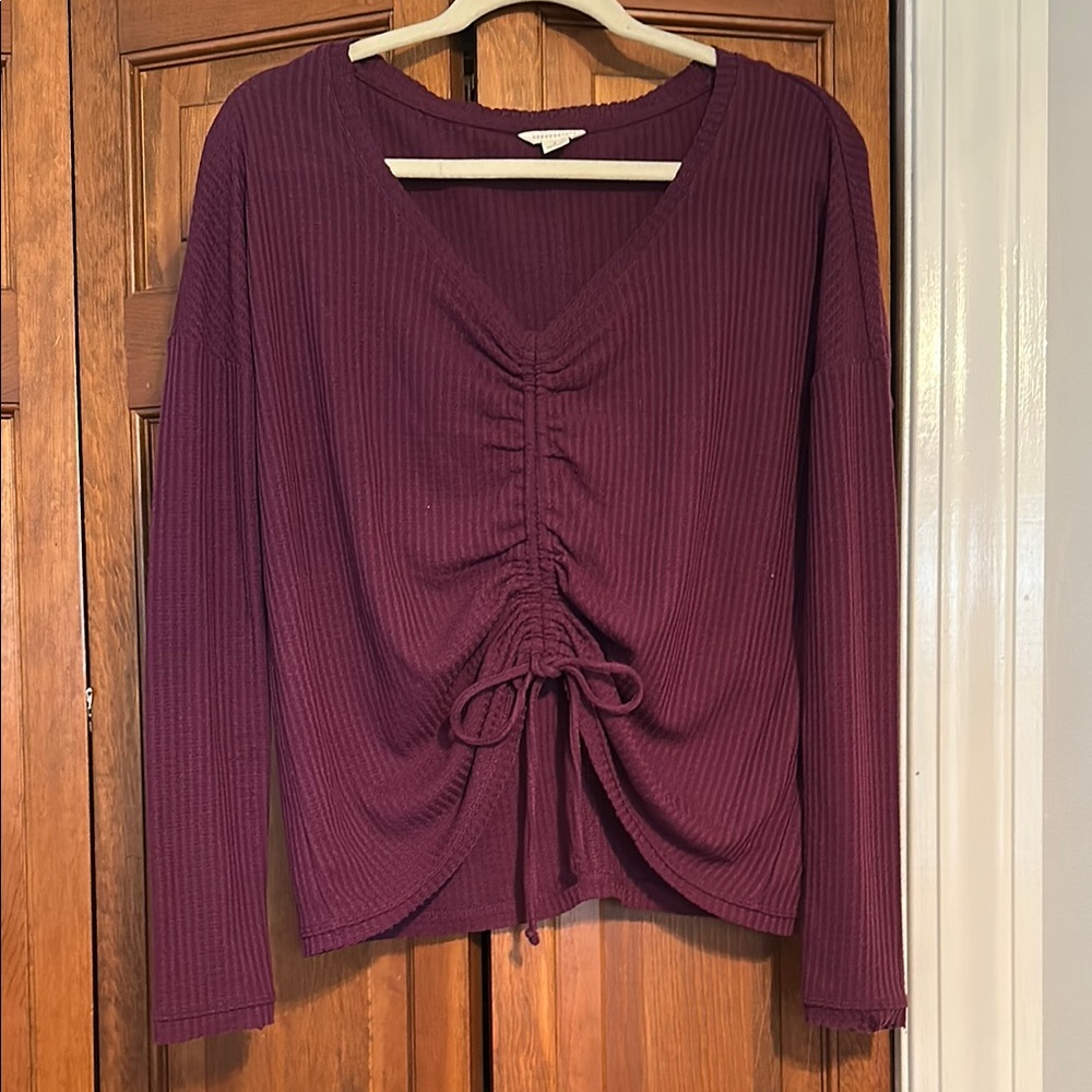 Aeropostale Red Ruched Tie Front Blouse